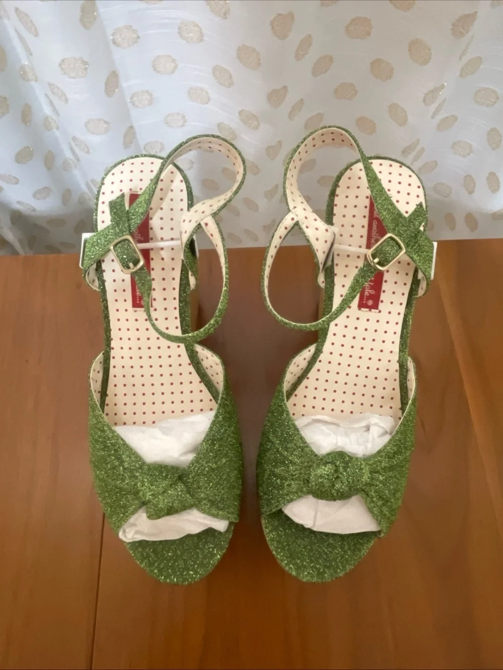 Green Glitter Platform Wedge Sandals with Ankle Strap